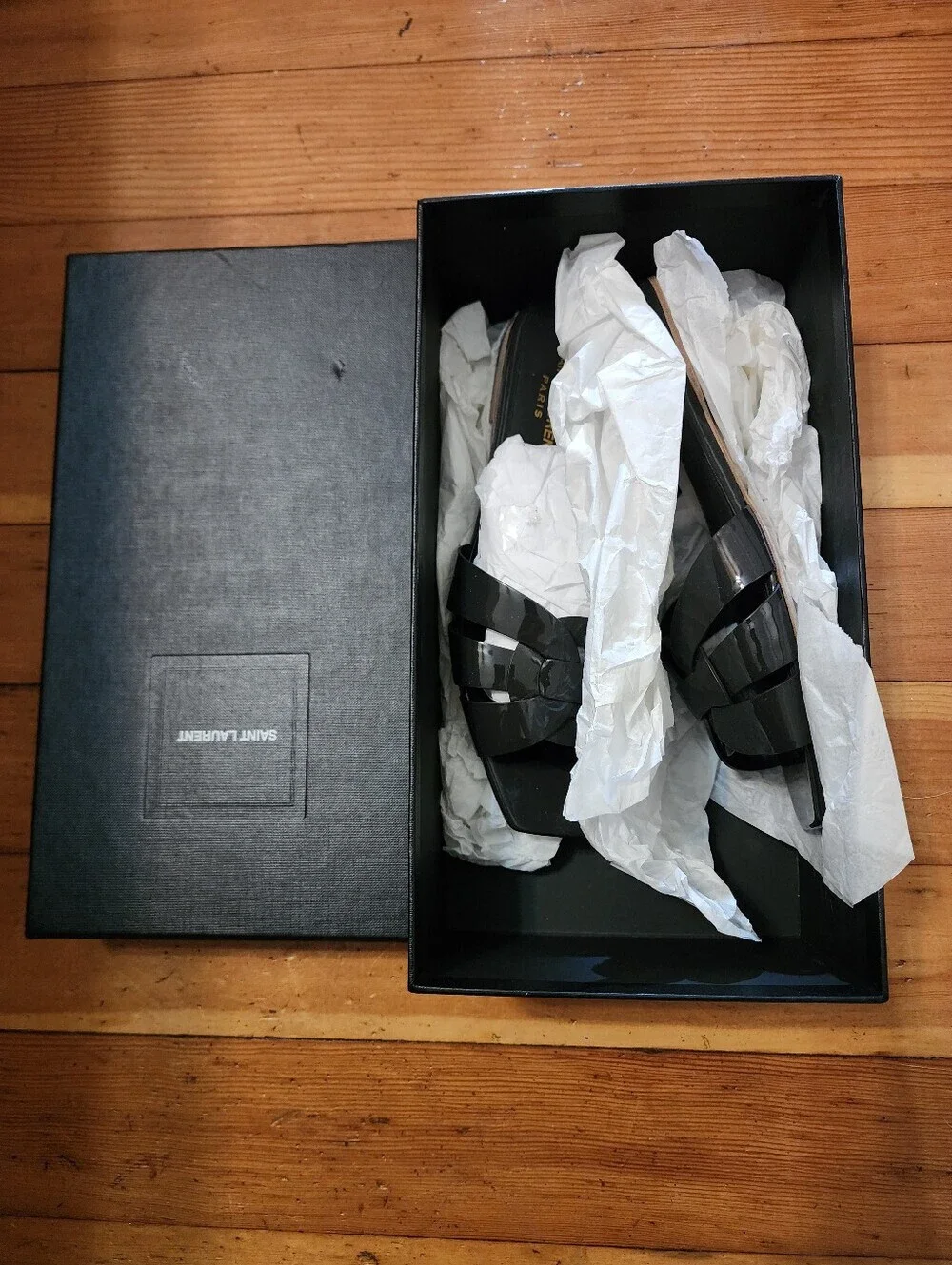 Saint Laurent Tribute Nu Pieds Flat Black Sandals 9/39 Travel Summer Vacation